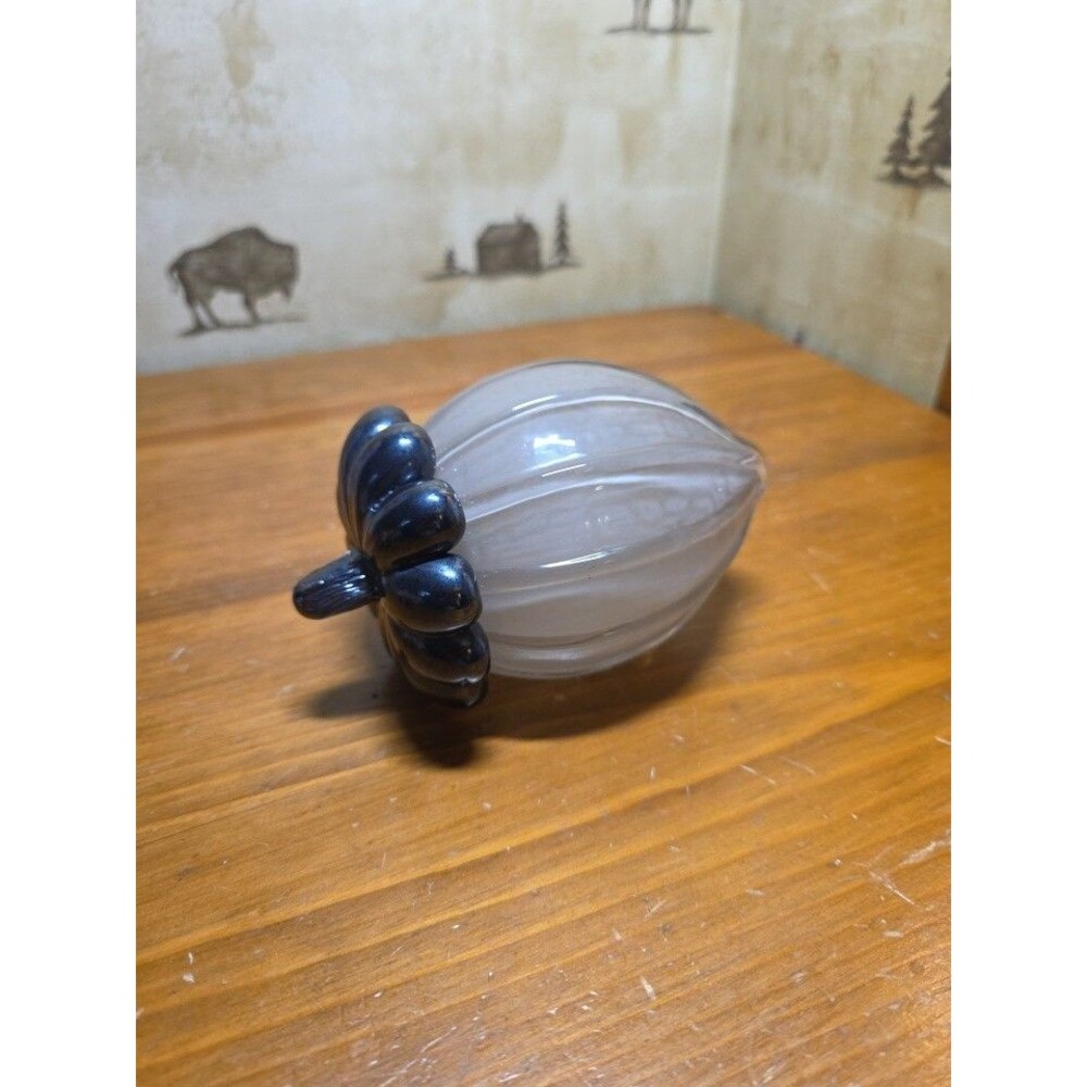 Vintage Style Glass Acorn Figurine Beige, Iridescent Black 6” Fall Harvest Decor